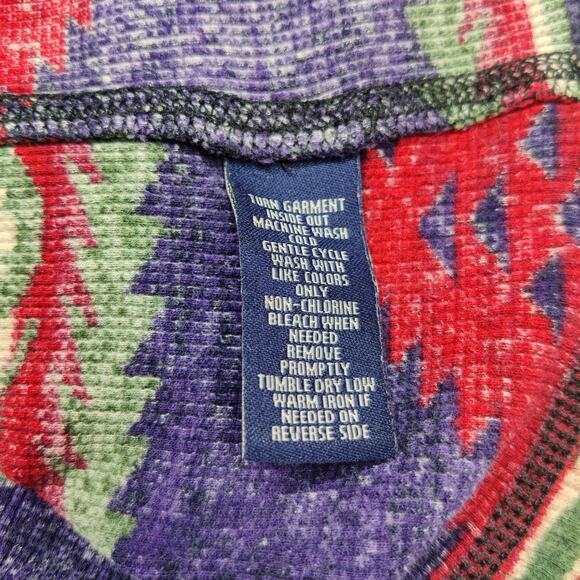 Chaps Ralph Lauren Y2K Southwestern Aztec Thermal Henley Shirt 1X Purple Red - Picture 7 of 10